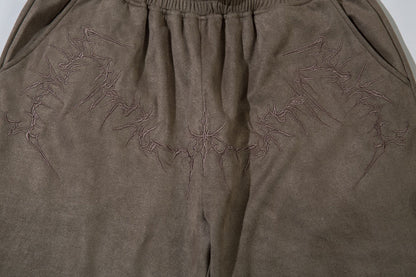 Suede Embroidery Wide Leg Half Pants WN16205