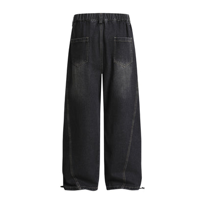 Pleated Dog Embroidery Detachable Dog Charm Wide Leg Denim Jeans WN26803