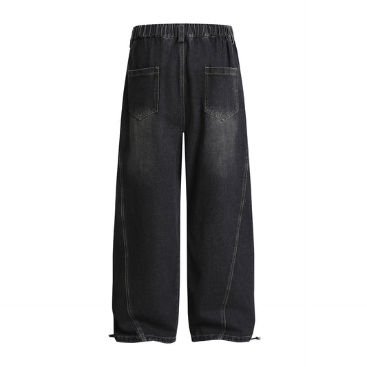 Pleated Dog Embroidery Detachable Dog Charm Wide Leg Denim Jeans WN26803