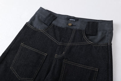 Flame Embroidery Wide Leg Raw Denim Jeans WN28071