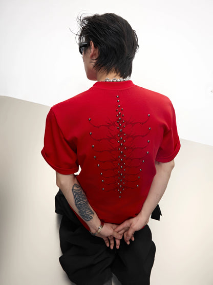 Metal Stud Spine Design Slim Short Sleeve T-Shirt WN18338
