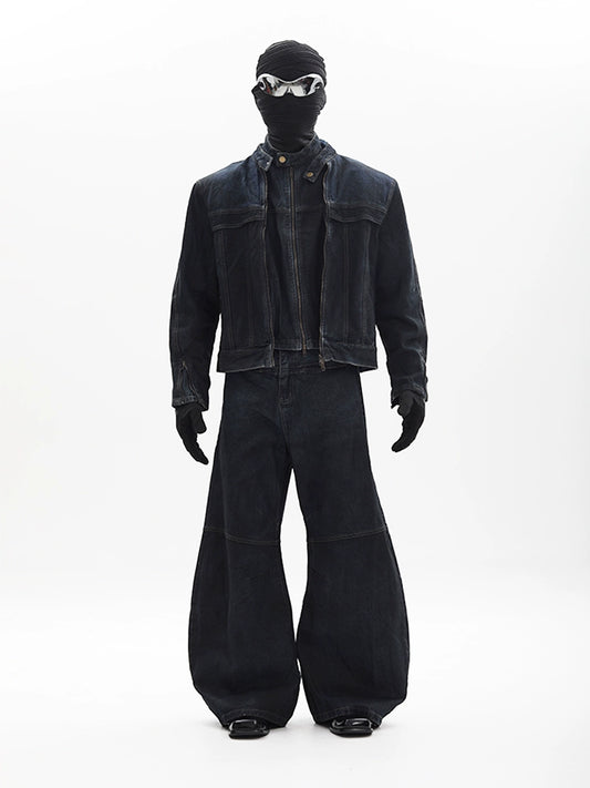 Fake Layered Zipper Denim Jacket & Denim Jeans Setup WN18670