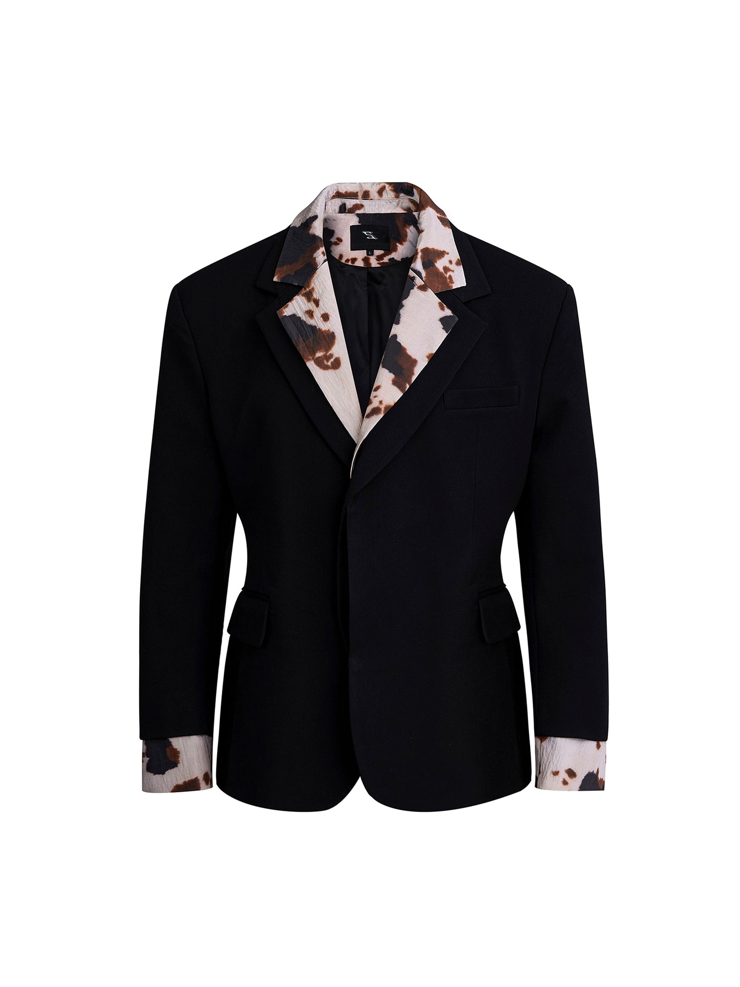 Cow Print Fake Layered Oversize Tailored Jacket & Flare Trousers Setup WN20389