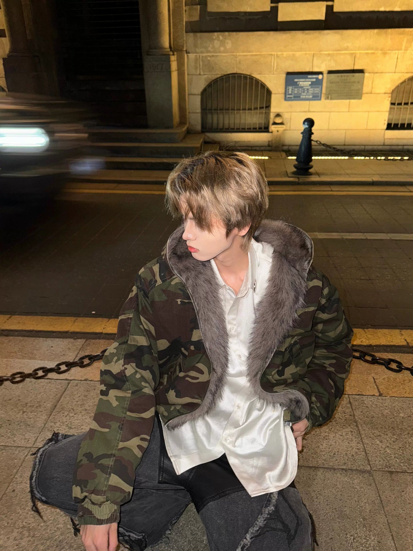 Camouflage Fake Fur Collar Hooded Short Puffer Jacket WN20728