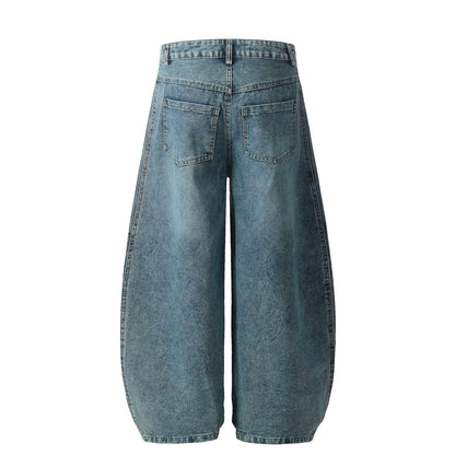 Washed Triple Stripe Panel Design Wide Leg Denim Jeans WN25432