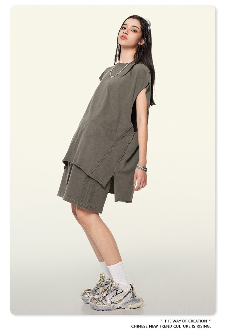 Washed Oversize Sleeveless T-Shirt WN6069
