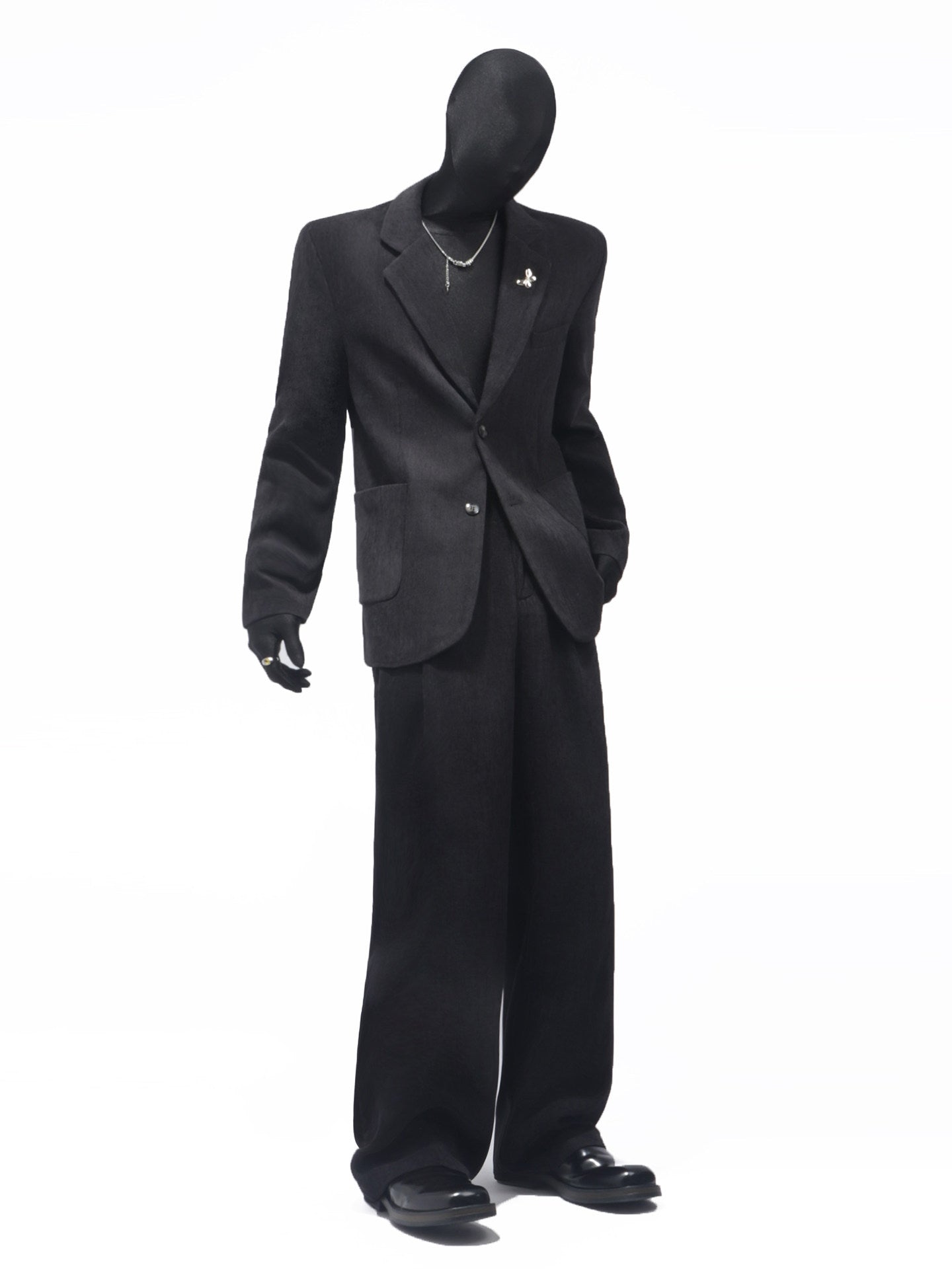Suede Texture Tailored Jacket & Wide Leg Trousers Setup WN23696