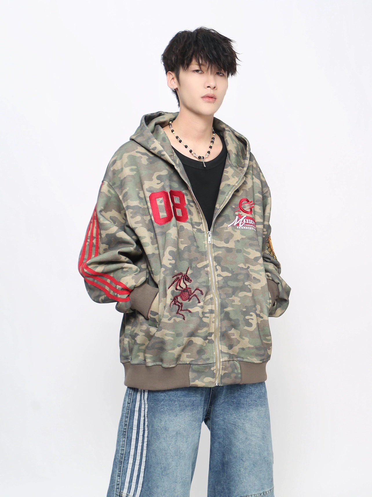 Camouflage Embroidery Zipper Hoodie WN21031