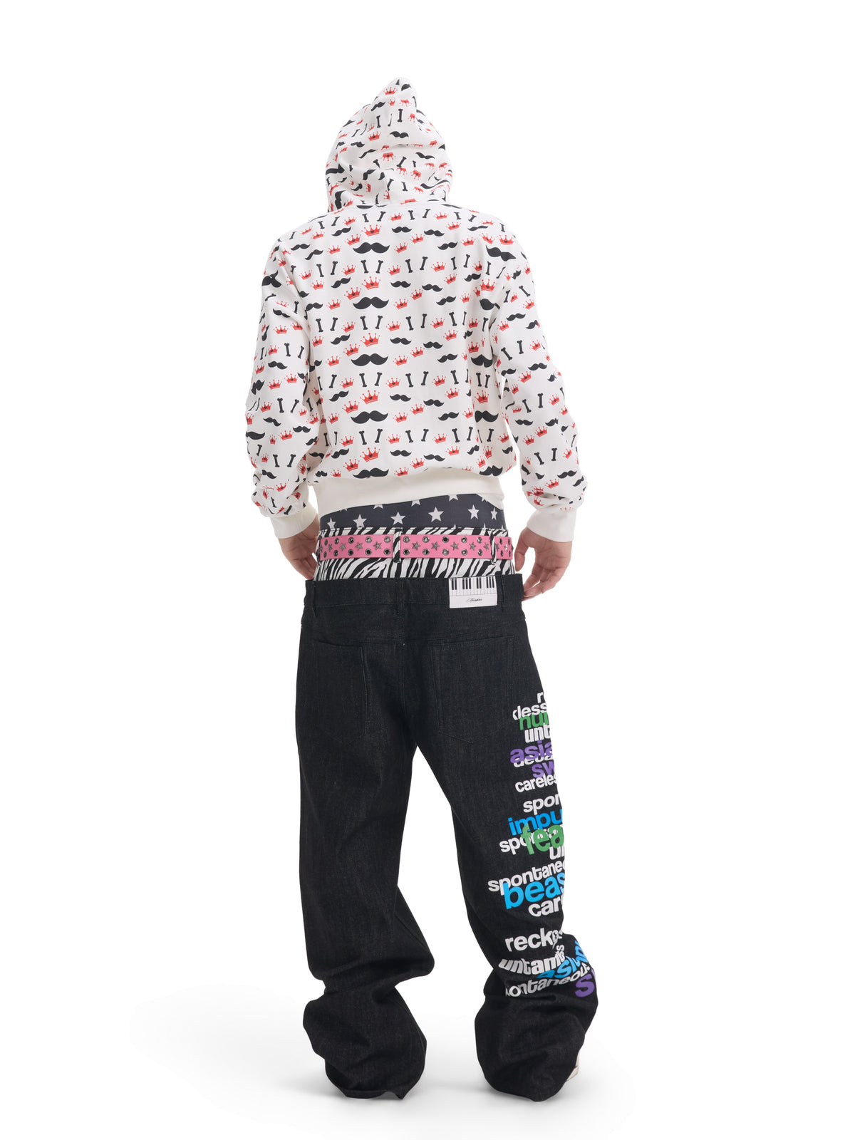 Double Waist Zebra Letter Print Wide Leg Denim Jeans WN27204