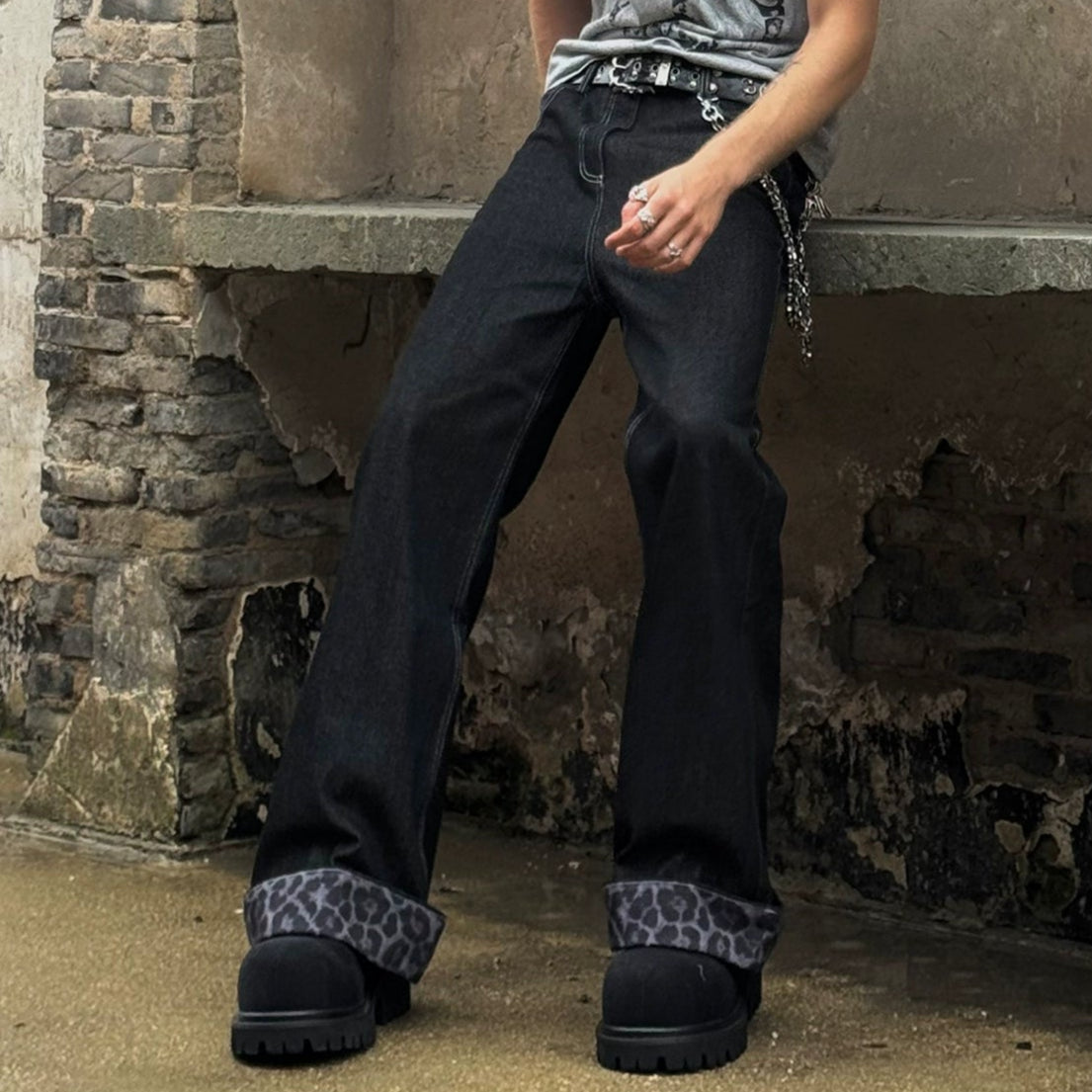 Leopard Flare Denim Jeans WN20893