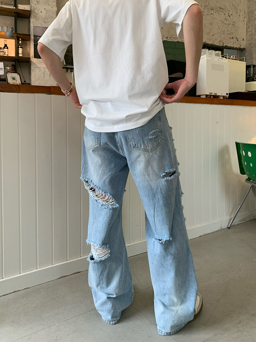Damage Multi-Hole Straight Denim Jeans WN24963