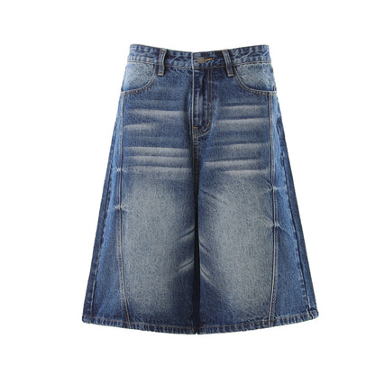 Denim Wash Wide Leg Half Pants WN25644