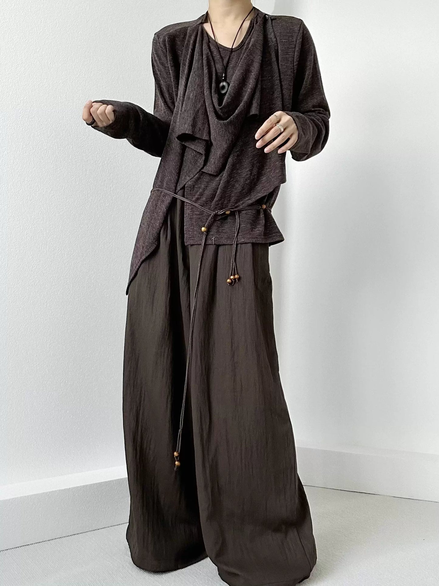 Pleats Relaxed Fit Flowy Wide Leg Pants WN19649