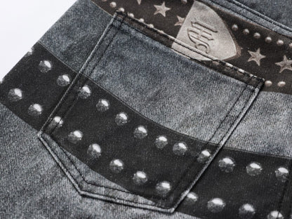 Studs Detail Washed Wide Leg Denim Jeans WN28036