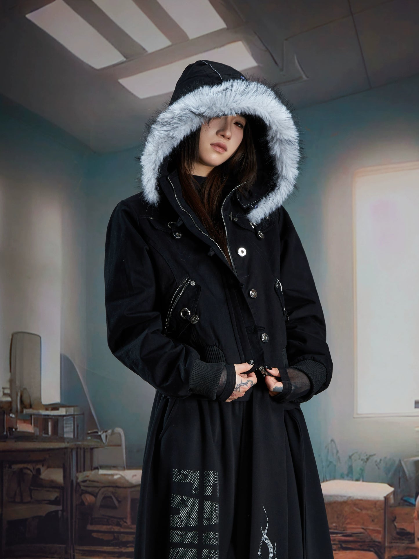 Detachable Fur Hooded Jacket WN21347