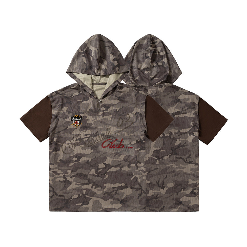 Camouflage Contrast Sleeve Embroidery Hoodie WN25503
