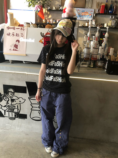 Striped Logo Print Short Sleeve T-Shirt WN27166