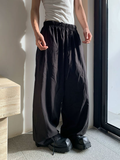 Washed Drawstring Elastic Waist Wide Leg Pants WN19730