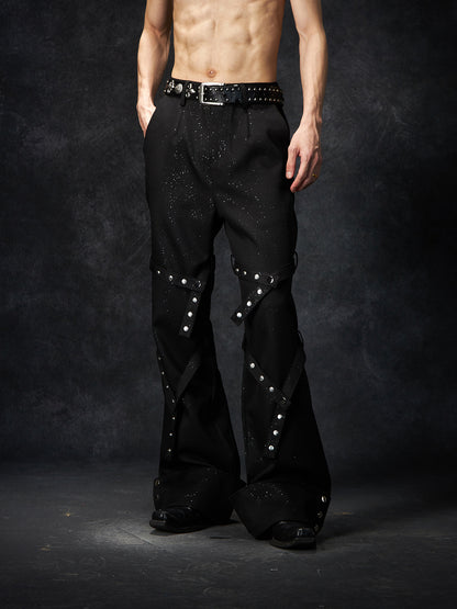 Detachable Studs Metal Strap Flare Trousers WN15231