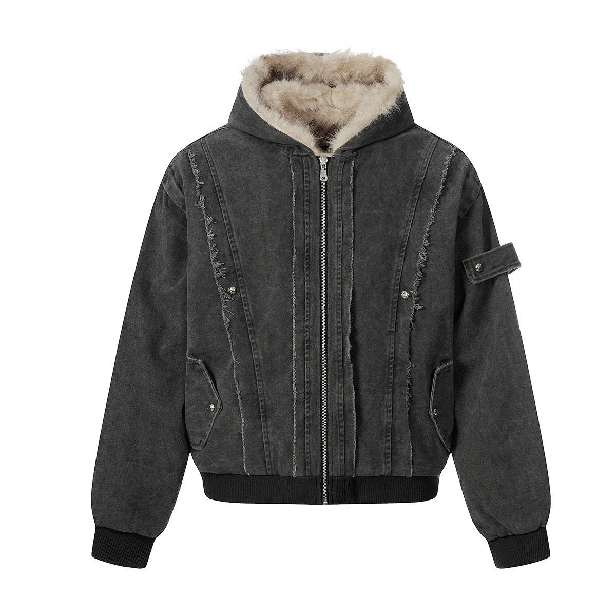 Fleece Lining Hooded Zipper Puffer Jacket WN21865