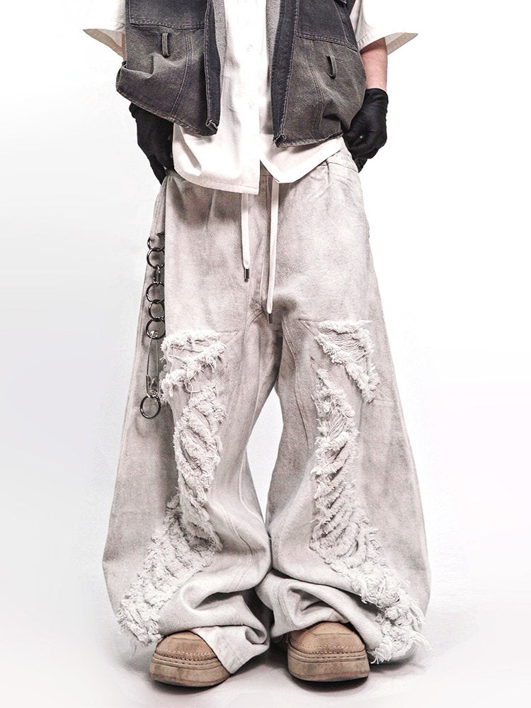 Mud Dye Damage Wide Leg Denim Jeans WN24014