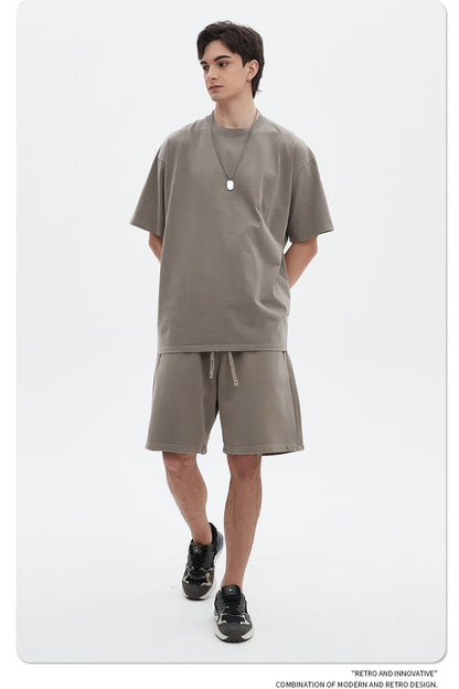 Washed Dyed Oversize Damage Short-sleeve T-shirt & Short Sweatpants Setup WN6630
