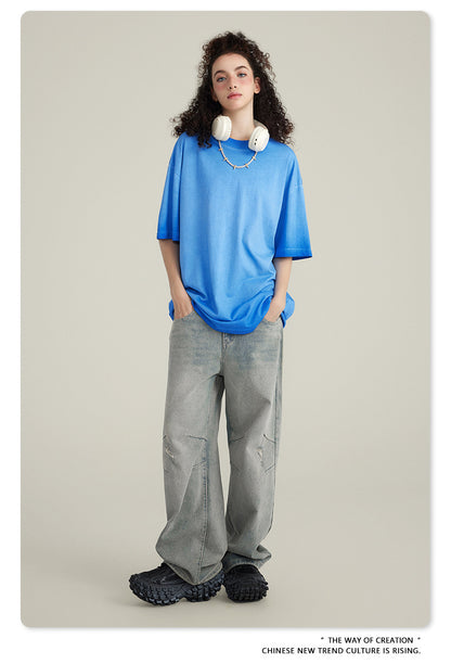 Washed Gradient Pure Cotton Sleeveless T-Shirt WN6075