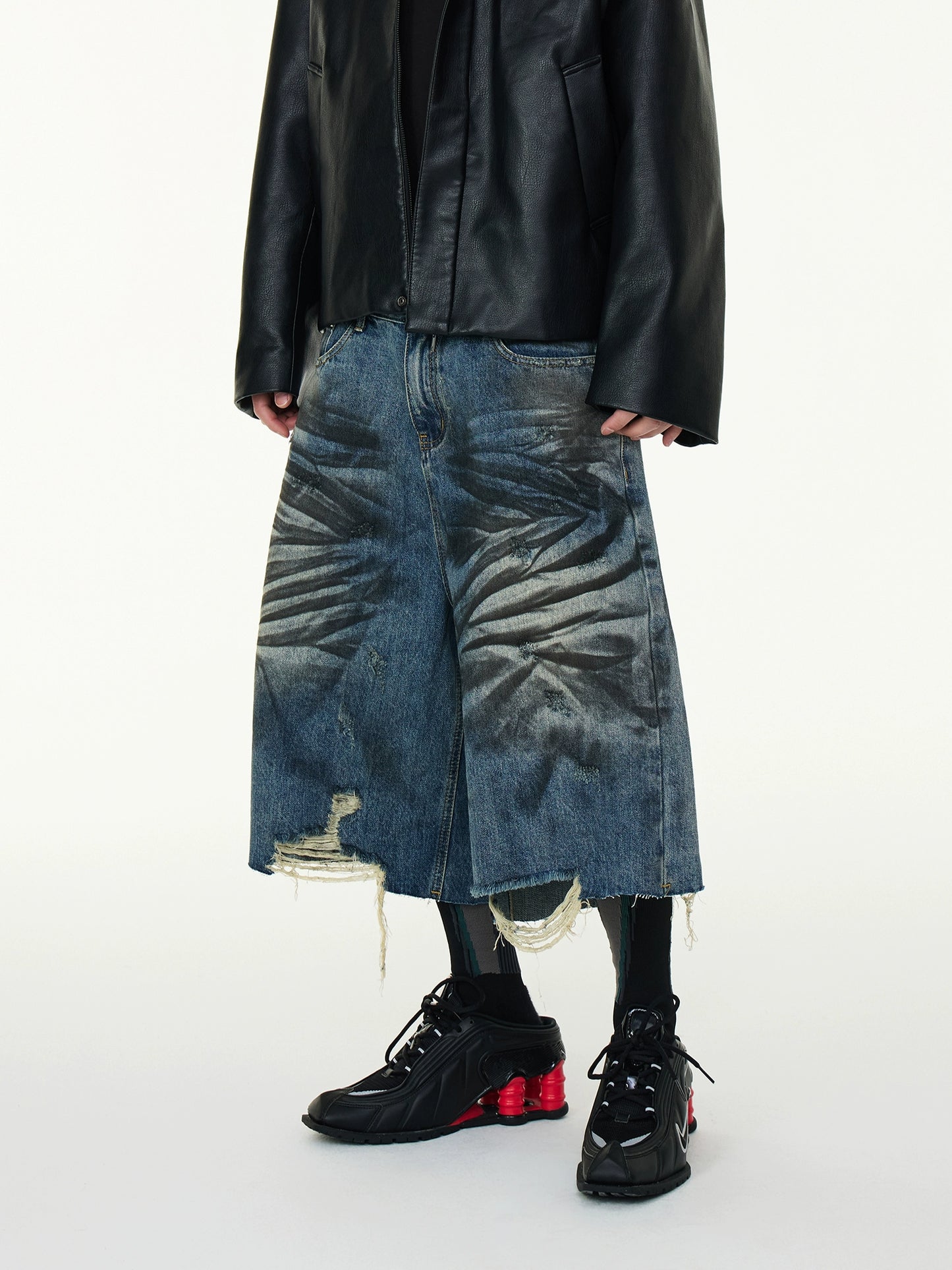 Wash Crinkle Cut Hem Denim Half Jeans WN16933