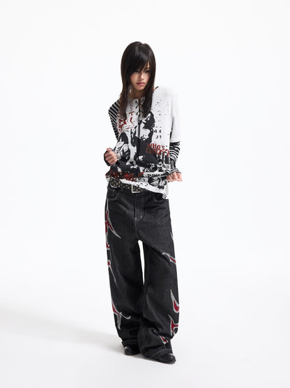 Fake Layered Raglan Sleeve Graffiti Print Long Sleeve T-Shirt WN27365