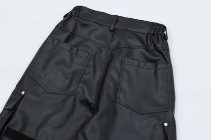 PU Leather Wide-Leg Cargo Pants WN11265