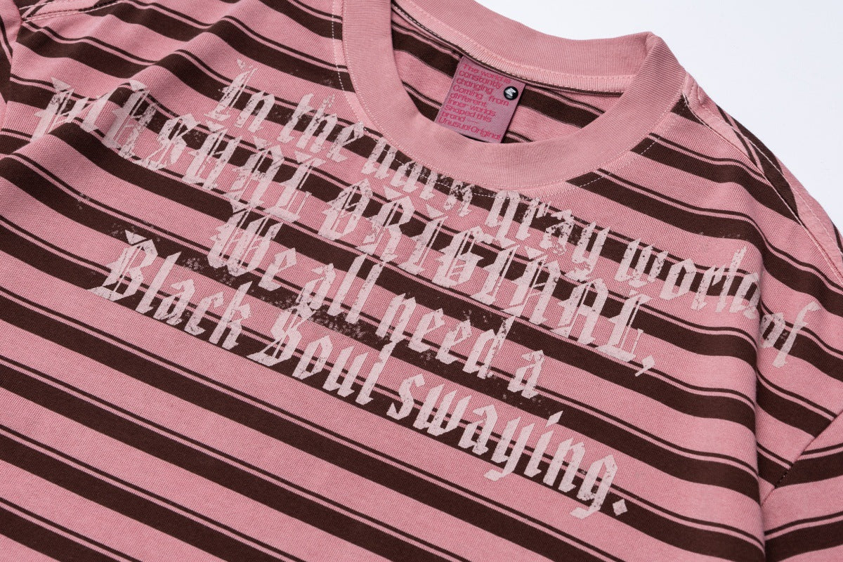 Striped Letter Print Oversize Short Sleeve T-Shirt WN25853