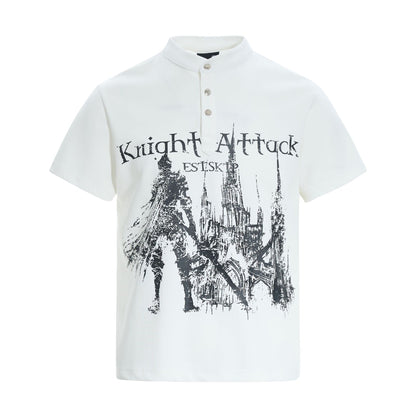 High-Neck Knight Graphic Short Sleeve Polo Shirt WN25839