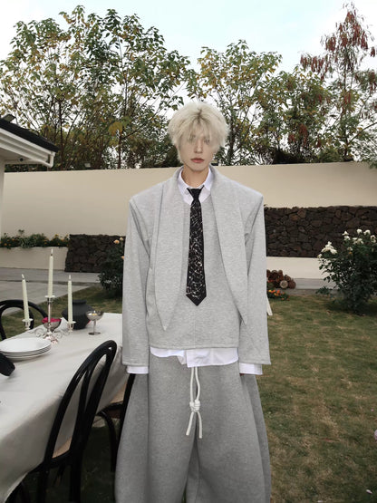 Double Collar Tie Shoulder-Pad Pullover Sweatshirt WN19920