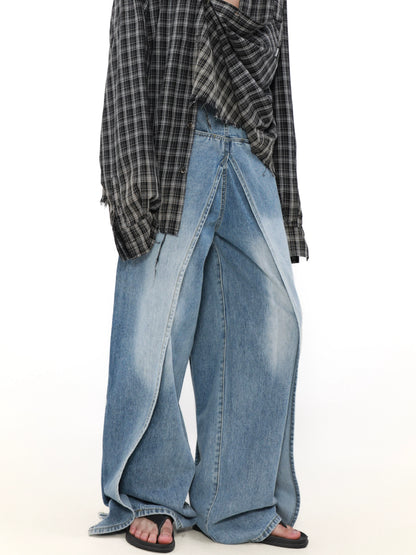 Washed Pleats Wide Leg Denim Jeans WN8304