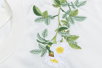 Floral Letter Embroidery Oversize Short Sleeve T-Shirt WN26880