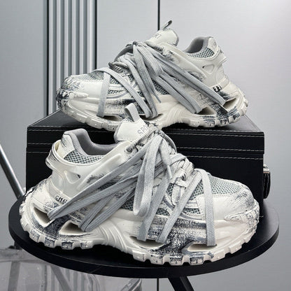 Paint Mesh Rope Lace Chunky Sole Sneakers WN24678