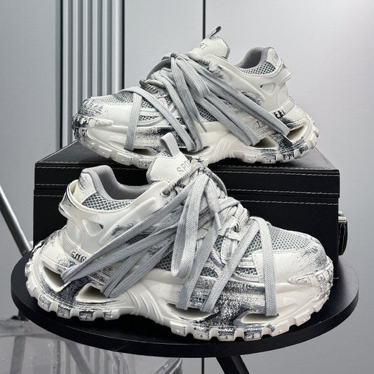 Paint Mesh Rope Lace Chunky Sole Sneakers WN24678