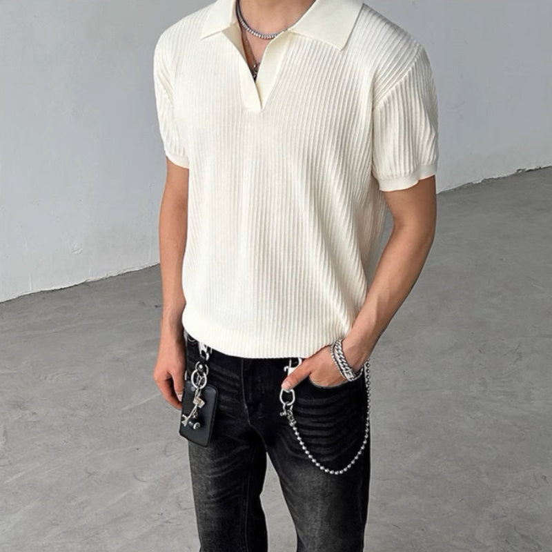 Striped Textured Summer Knit Short Sleeve Polo Shirt WN19570