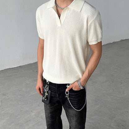 Striped Textured Summer Knit Short Sleeve Polo Shirt WN19570