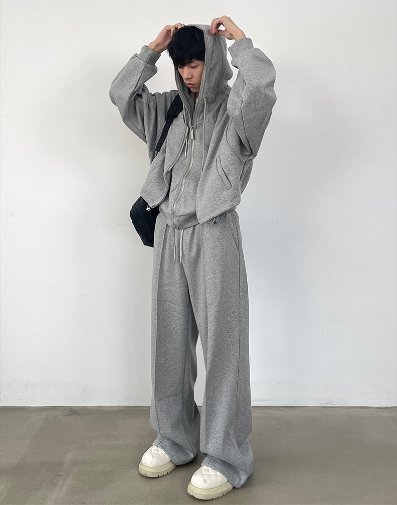 Oversize Dual Zipper Hoodie & Wide Leg Sweatpants Setup WN9607