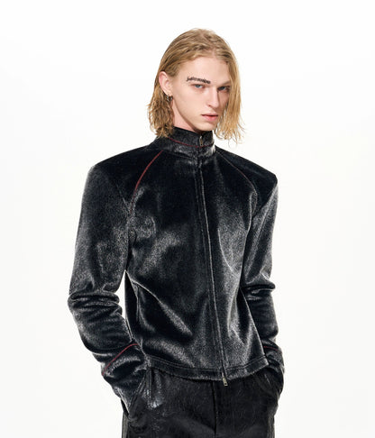 Fake Fur Stand Neck Zipper Jacket WN22647