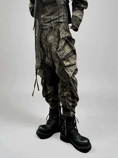 Colorblock Camo Washed Deconstructed Cargo Pants WN21986