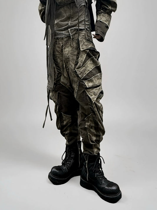 Colorblock Camo Washed Deconstructed Cargo Pants WN21986