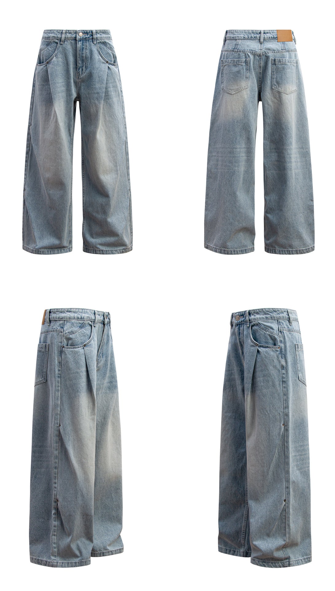 Washed Whisker Wide Leg Denim Jeans WN26186