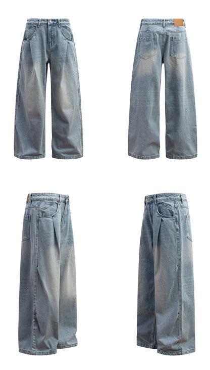 Washed Whisker Wide Leg Denim Jeans WN26186