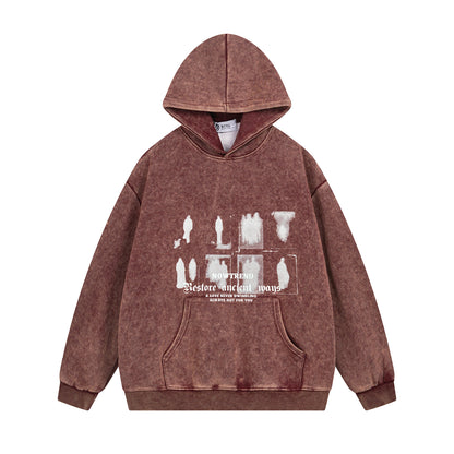 Washed Silhouette Print Oversize Hoodie WN11534