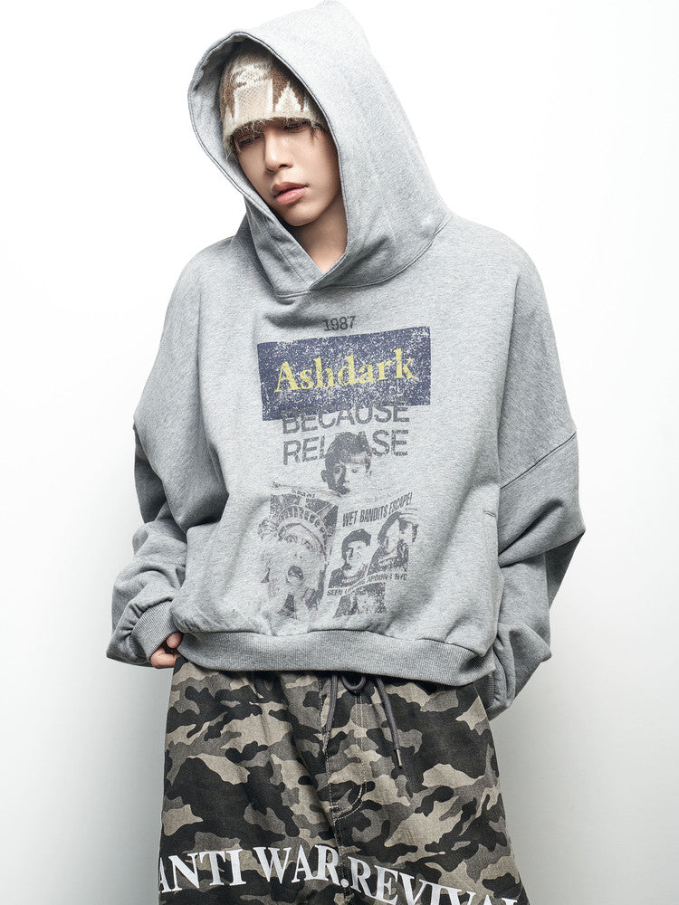 Letter Print Washed Cropped Hoodie WN22969