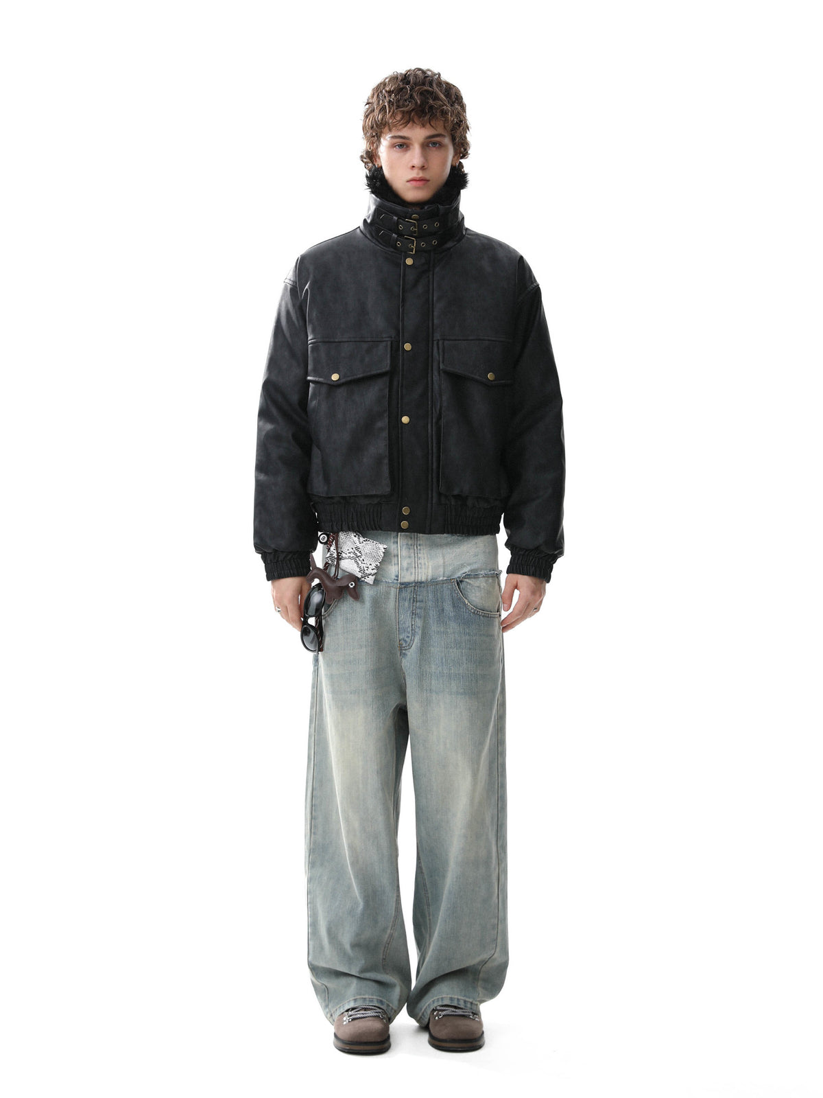 Fake Fur Collar Cropped Utility Jacket WN28023