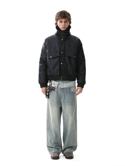 Fake Fur Collar Cropped Utility Jacket WN28023