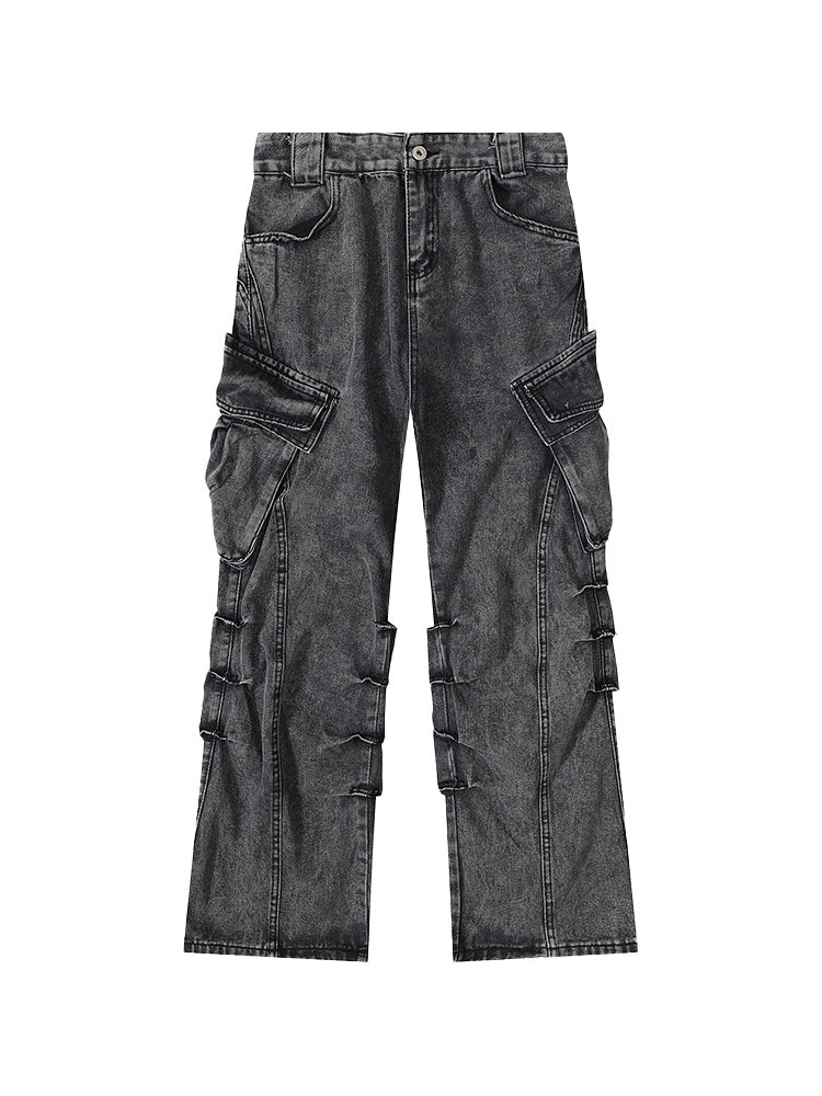 Stacked Straight-Leg Cargo Denim Jeans WN10303